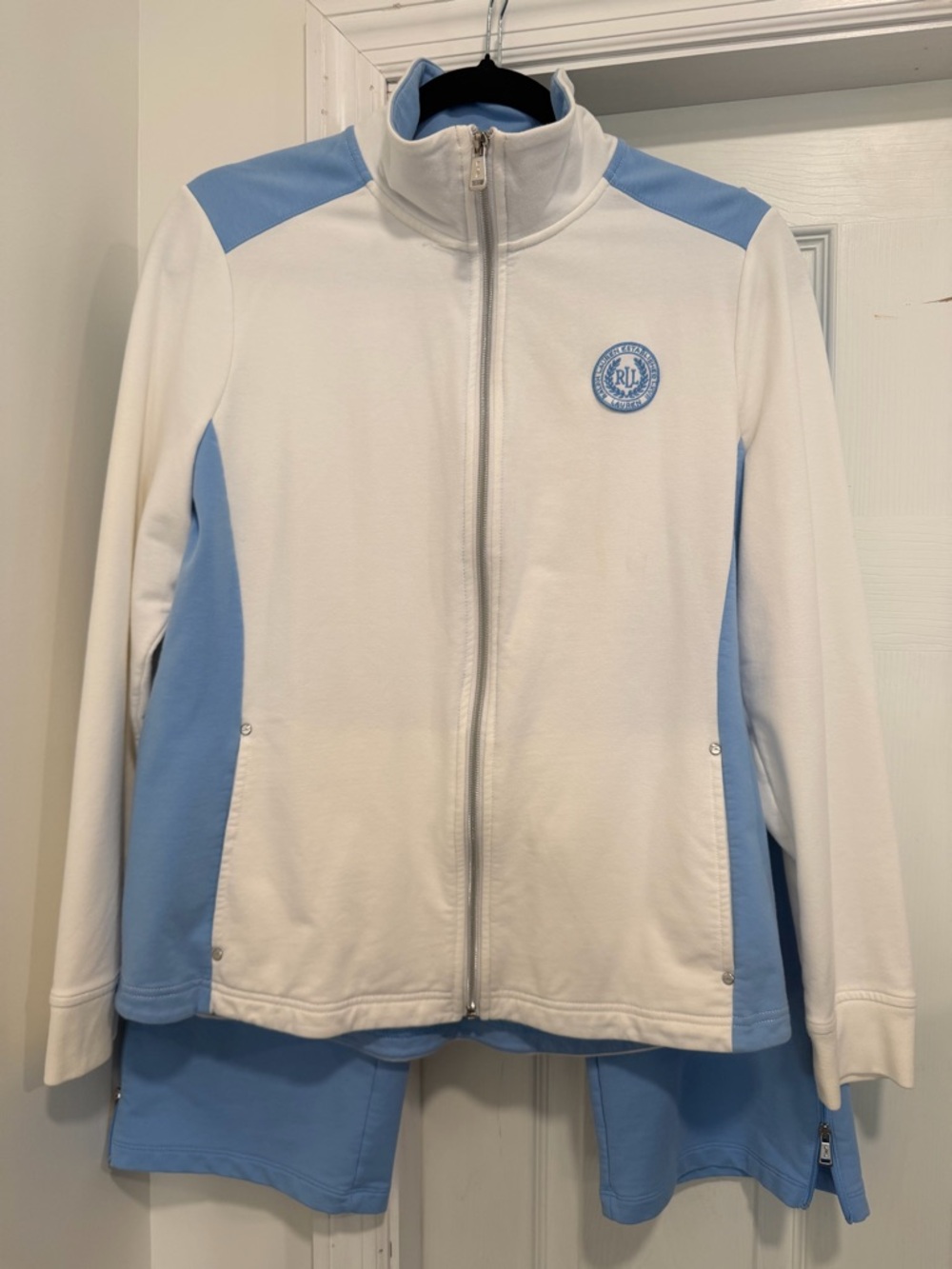 Ralph Lauren Active 2 PC Women’s Jogging Track Suit Size L Blue & White